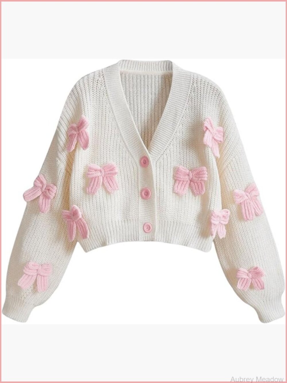 Women's Plus Size Bow Crop Sweater Cardigan V Neck Button Up Long Sleeve